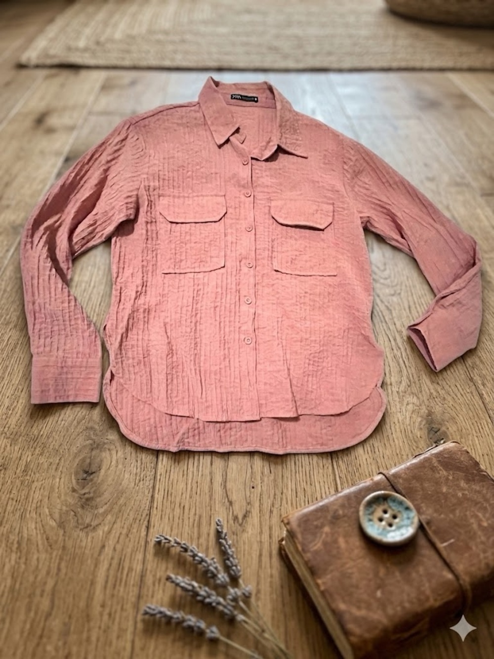 Zara Dusty Rose Button-Down Textured Shirt